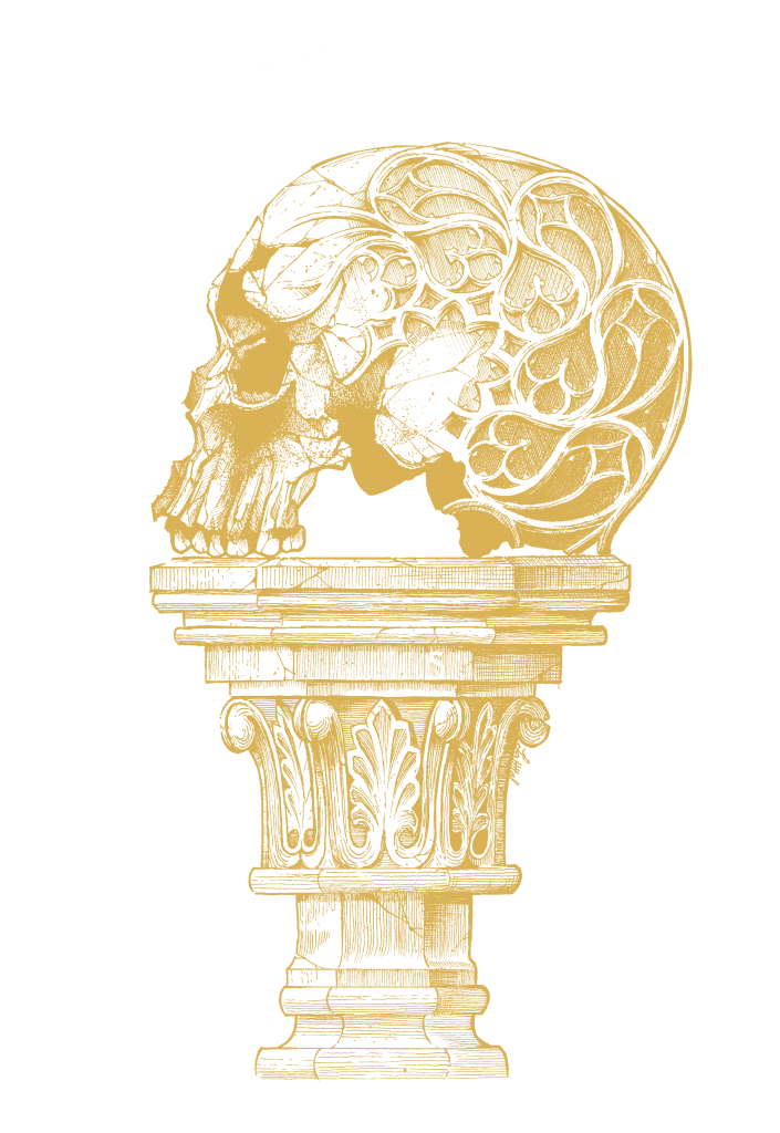 illustration crâne sur pied d'estale